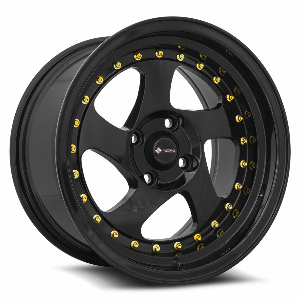 Vors VR2 15x8 4x100 20 All Black Gold Rivet