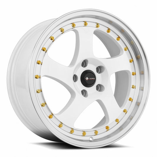 Vors VR2 18x8 5x114.3 35 White Machine Lip Gold Rivet