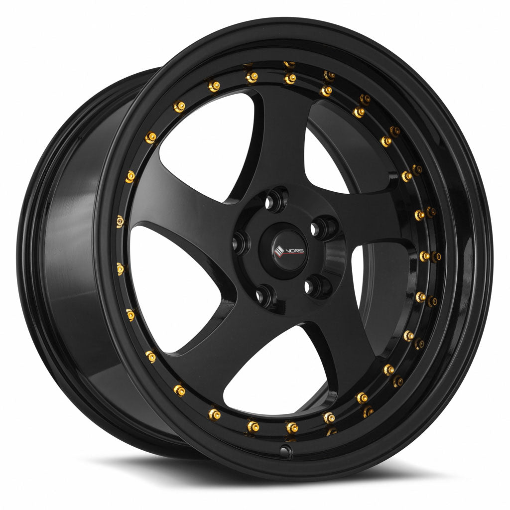 Vors VR2 18x9 5x114.3 35 All Black Gold Rivet