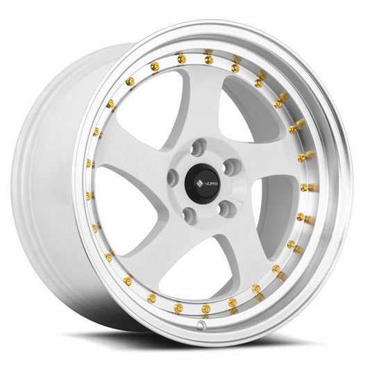 Vors VR2 18x9 5x112 35 White Machine Lip Gold Rivet