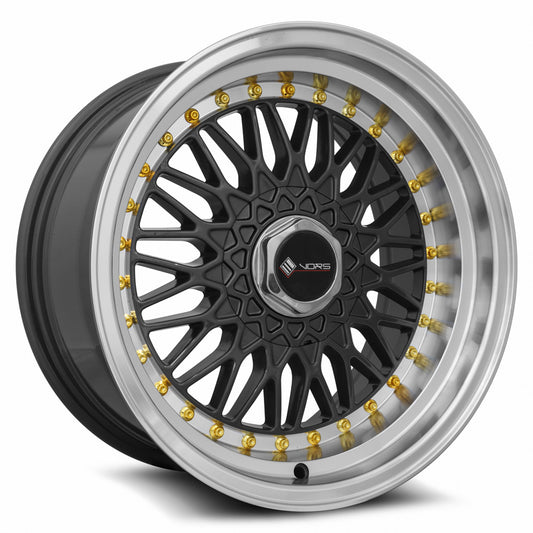 Vors VR3 15x8 4x100/4x114.3 20 Gun Metal Machine Lip Gold Rivet