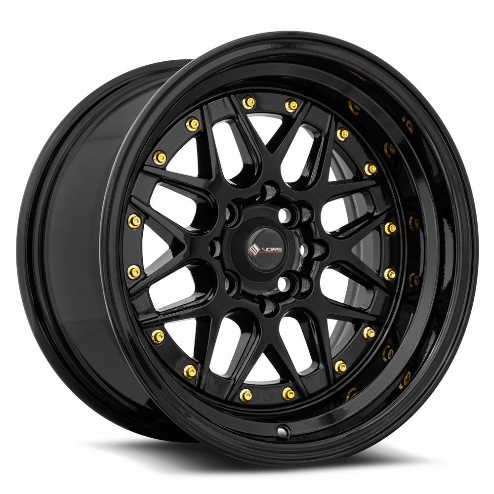 Vors VR7 15x8 4x100/4x114.3 0 All Black Gold Rivet