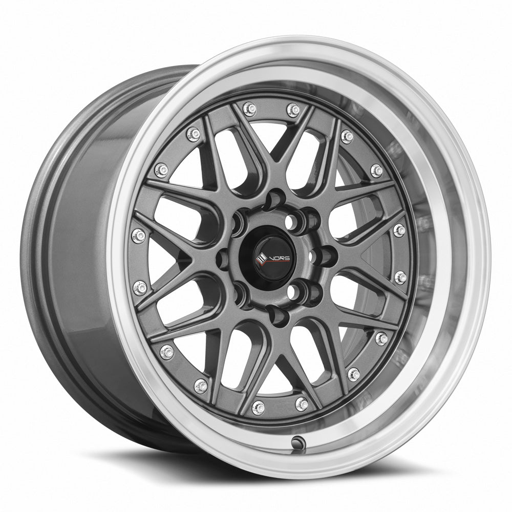 Vors VR7 15x8 4x100/4x114.3 0 Gun Metal Machine Lip Chrome Rivet