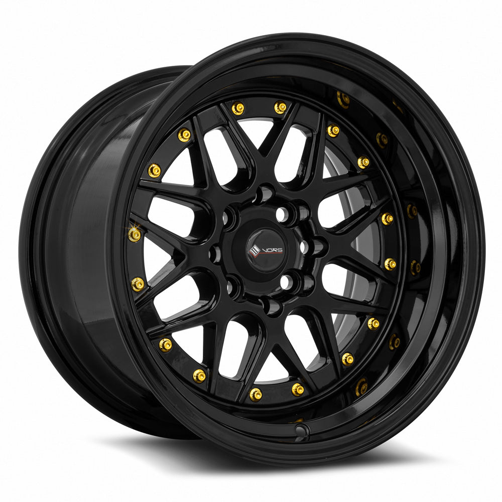 Vors VR7 15x9 4x100/4x114.3 0 All Black Gold Rivet