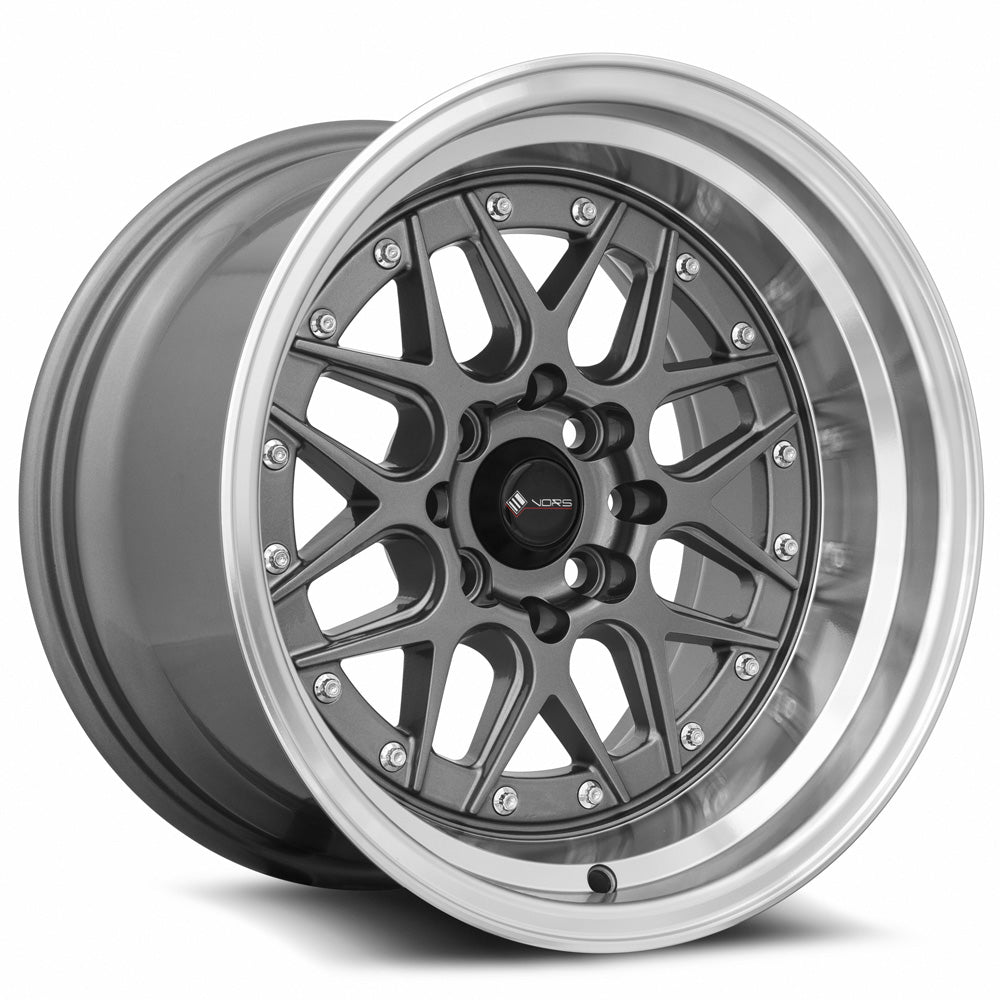 Vors VR7 15x9 4x100/4x114.3 0 Gun Metal Machine Lip Chrome Rivet