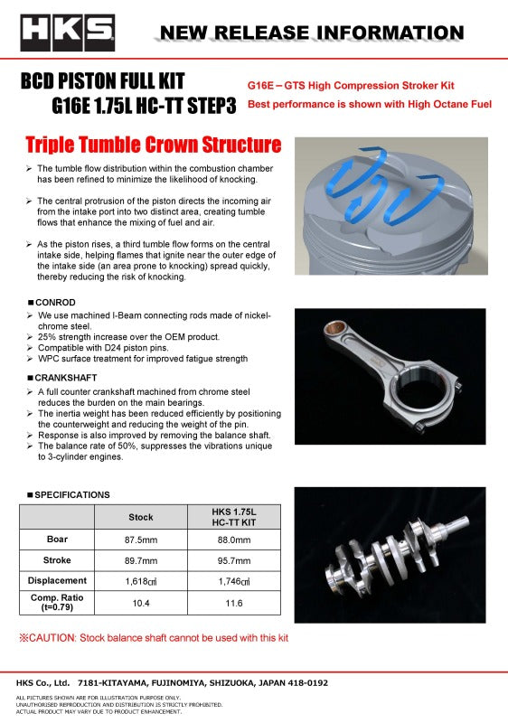 HKS 2023+ Toyota GR Corolla Piston Ring Set - T3 D88