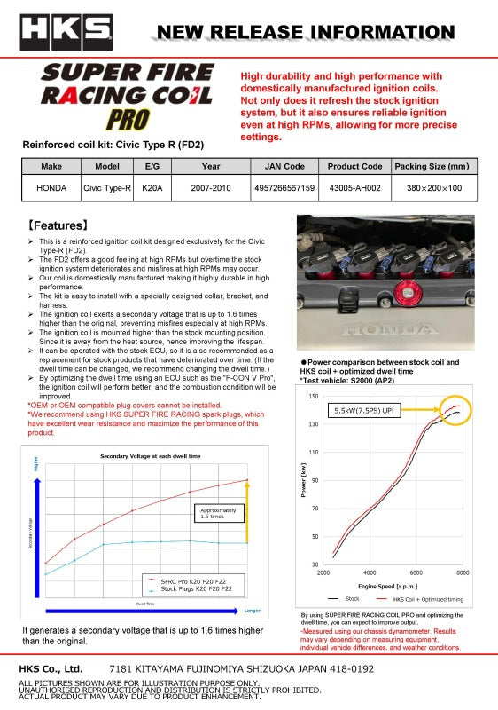 HKS SUPER FIRE RACING COIL PRO K20A