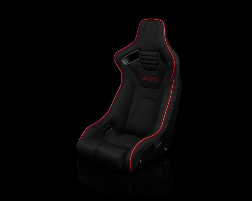 Braum Racing Elite-R Series Fixed Back Bucket Seat - Black Polo Cloth (Red Stitching|Piping)