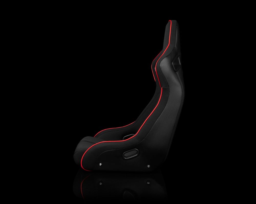 Braum Racing Elite-R Series Fixed Back Bucket Seat - Black Polo Cloth (Red Stitching|Piping)