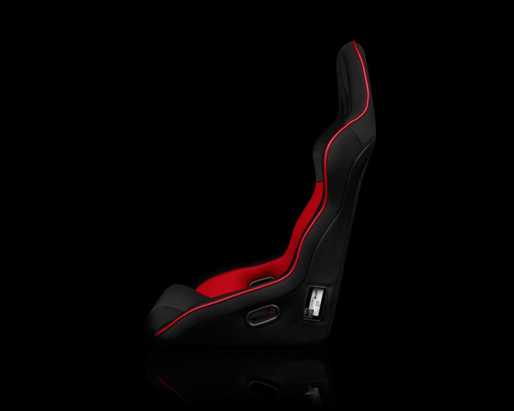 Braum Racing Falcon X Series Fixed Back Racing Seat - Black Polo Cloth w/ Red Mesh (Red Stitching|Piping)
