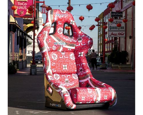 NRG Frp Bucket Seat Prisma- Oriental Longivity Plate ed In Vegan Material Gold Pearlized Back Plus Phone Pockets Large