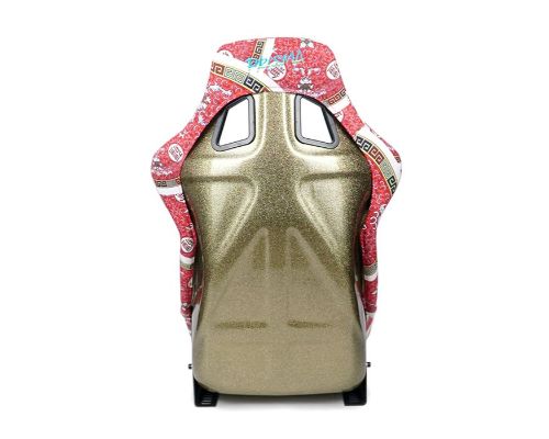 NRG Frp Bucket Seat Prisma- Oriental Longivity Plate ed In Vegan Material Gold Pearlized Back Plus Phone Pockets Large
