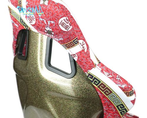 NRG Frp Bucket Seat Prisma- Oriental Longivity Plate ed In Vegan Material Gold Pearlized Back Plus Phone Pockets Large