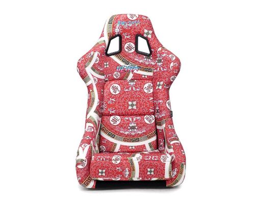 NRG Frp Bucket Seat Prisma- Oriental Longivity Plate ed In Vegan Material Gold Pearlized Back Plus Phone Pockets Large