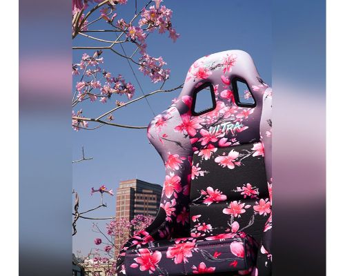NRG Frp Bucket Seat Prisma- Japanese Cherry Blossom ed In Vegan Material Pink Pearlized Back Plus Phone Pockets Medium