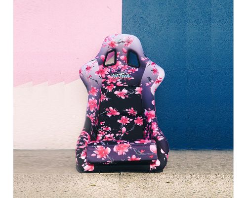 NRG Frp Bucket Seat Prisma- Japanese Cherry Blossom ed In Vegan Material Pink Pearlized Back Plus Phone Pockets Large