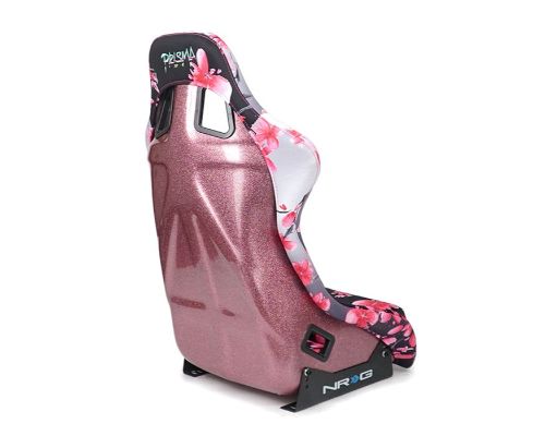 NRG Frp Bucket Seat Prisma- Japanese Cherry Blossom ed In Vegan Material Pink Pearlized Back Plus Phone Pockets Large
