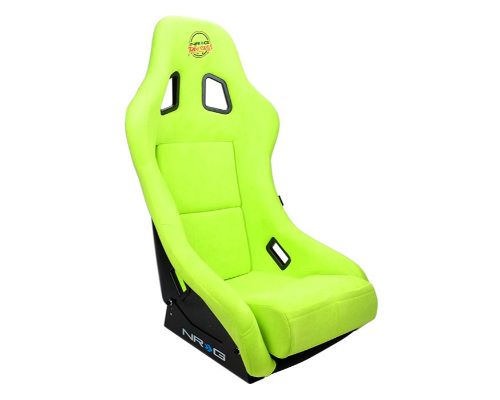 NRG Frp Bucket Seat Prisma ed Pearlized Back All Neon Green Alcantara Vegan Material Phone Pockets Medium