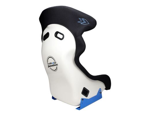 NRG Frp Bucket Seat - White Finish Arrow Embroidery And Blue Side Mount Bracket