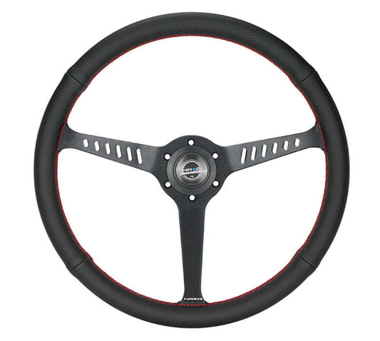 NRG Reinforced Stealth Wheel (380mm) 3 Spoke Center - 1in Deep Dish - Perforated Leather Red Stitch