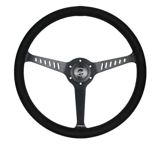 NRG Reinforced Stealth Wheel (380mm) 3 Spoke Center - 1in Deep Dish - Vegan Suede Red Stitch