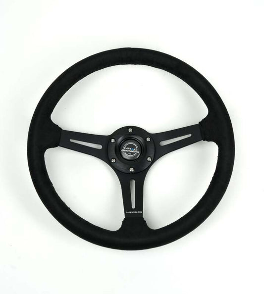 NRG Reinforced Micro Suede Racing Steering Wheel 350mm / 2.5in Deep / 4mm Matte Black Spoke