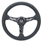 NRG Reinforced Black Perforated Leather Steering Wheel 350mm / 1.5in Deep w/ Goal Digger Blk Stitch