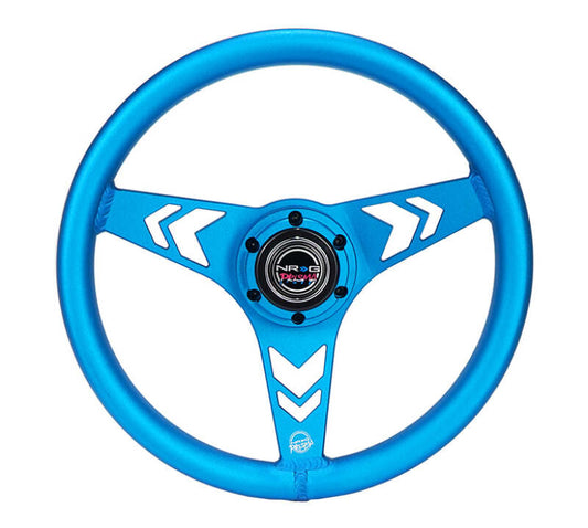 NRG Aluminum Steering Wheel 330mm - Arow Cutout - Ergonomic Grip - Anadized Blue