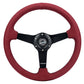 NRG Sport Wheel (350mm) 3 Solid Spokes - 1.5in Deep - Burgundy - Micro Suede - Black Stitching