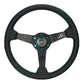 NRG Steering Wheel 1.5in Dish 350mm Black Perforated Leather - Emerald Stitching - Reinforced Spoke