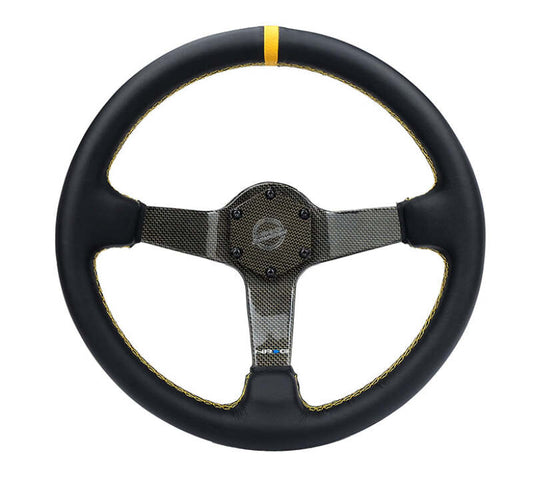 NRG Carbon Fiber Steering Wheel (350mm) Leather Trim w/Gold Stitching/Center Mark