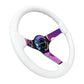 NRG Reinforced Steering Wheel (350mm) Dark Wood Grain - 3in Deep - Black 3-Spoke Center