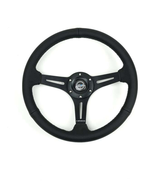 NRG Reinforced Perforated Leather Racing Steering Wheel 350mm / 2.5in Deep / 4mm Matte Black Spoke