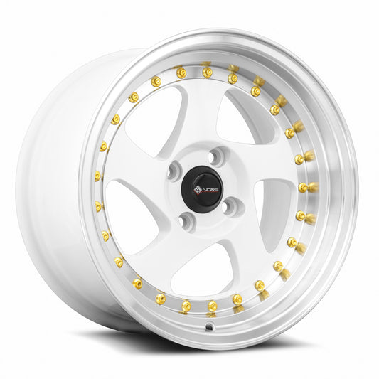 Vors VR2 15x8 4x100 20 White Machine Lip Gold Rivet