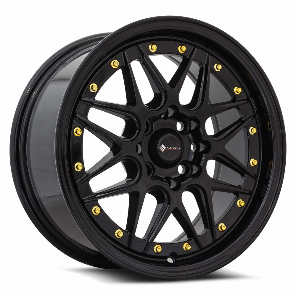 Vors VR7 16x7 4x100/4x114.3 38 All Black Gold Rivet