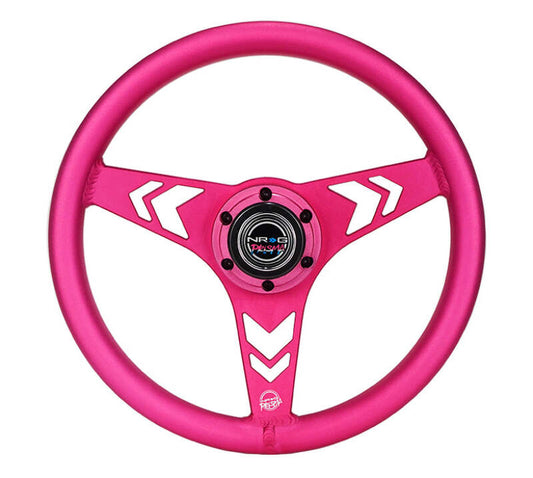 NRG Aluminum Steering Wheel 330mm - Arow Cutout - Ergonomic Grip - Anadized Pink