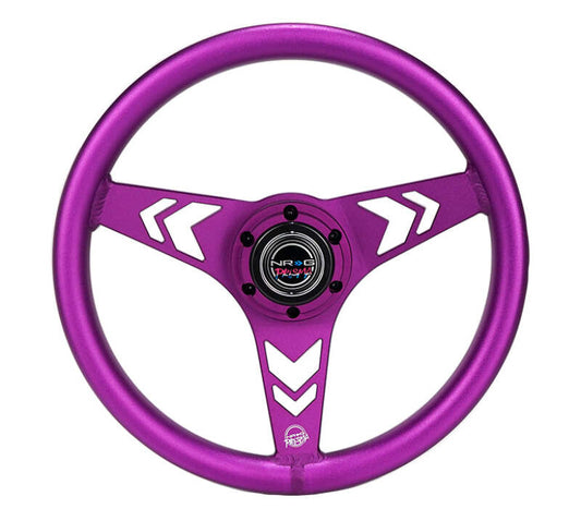 NRG Aluminum Steering Wheel 330mm - Arow Cutout - Ergonomic Grip - Anadized Purple