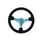NRG Reinforced Suede Steering Wheel (350mm / 3in. Deep) Hydro Dipped Blossom Floral w/ Teal Stitch
