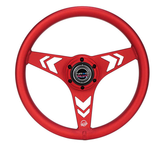 NRG Aluminum Steering Wheel 330mm - Arow Cutout - Ergonomic Grip - Anadized Red