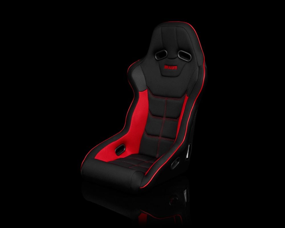 Braum Racing Falcon X Series Fixed Back Racing Seat - Black Polo Cloth w/ Red Mesh (Red Stitching|Piping)