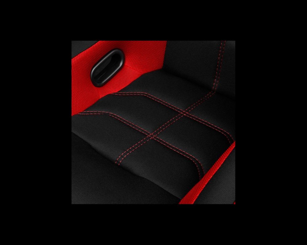 Braum Racing Falcon X Series Fixed Back Racing Seat - Black Polo Cloth w/ Red Mesh (Red Stitching|Piping)