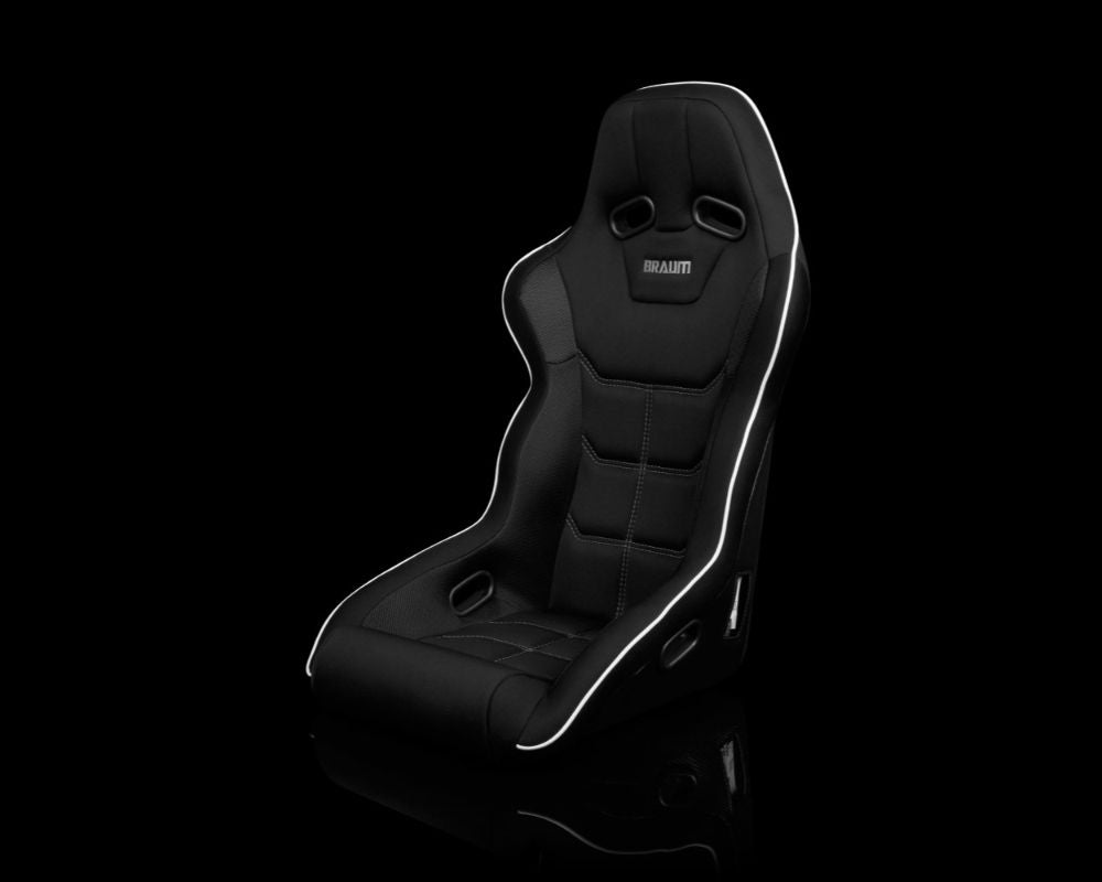Braum Racing Falcon X Series Fixed Back Racing Seat - Black Polo Cloth (White Stitching|Piping)