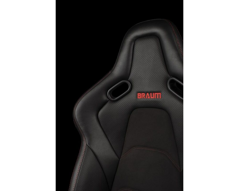 Braum Racing Falcon S Series Fixed Back Racing Seat - (Black Alcantara | Red Stitching)