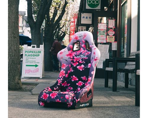 NRG Frp Bucket Seat Prisma- Japanese Cherry Blossom ed In Vegan Material Pink Pearlized Back Plus Phone Pockets Large