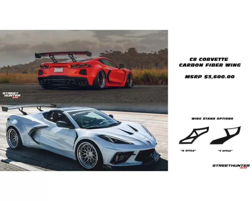 Street Hunter Carbon Fiber Rear Wing Chevrolet C8 Corvette Stingray 20 ...