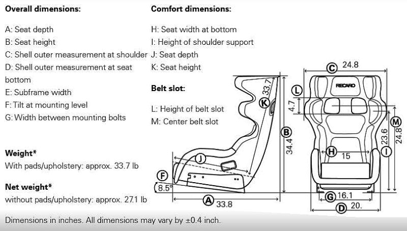 Recaro P1300 GT Racing Seat Carbon Fiber Velour Black