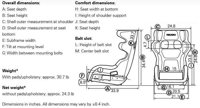Recaro P1300 GT-LW Racing Seat Carbon Fiber Velour Black